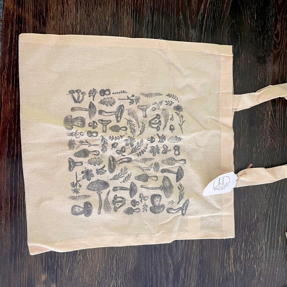 Hand stamped canvas bag - mushroom